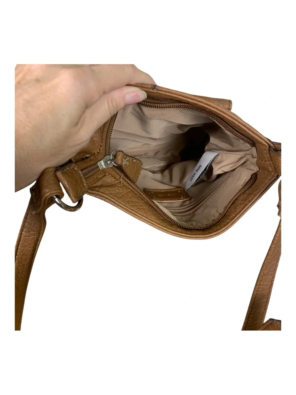 Nine West Tan Faux Leather Crossbody‎ Bag Adjustable Strap Travel Errands